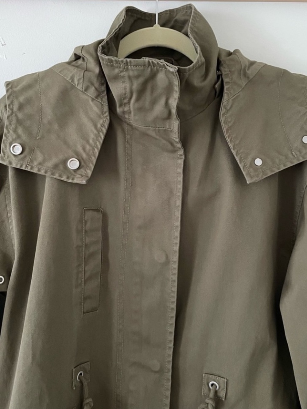 Zara Trench Coat Removable Hood Cotton Parka Size Small Army Green Oversized - Picture 10 of 13